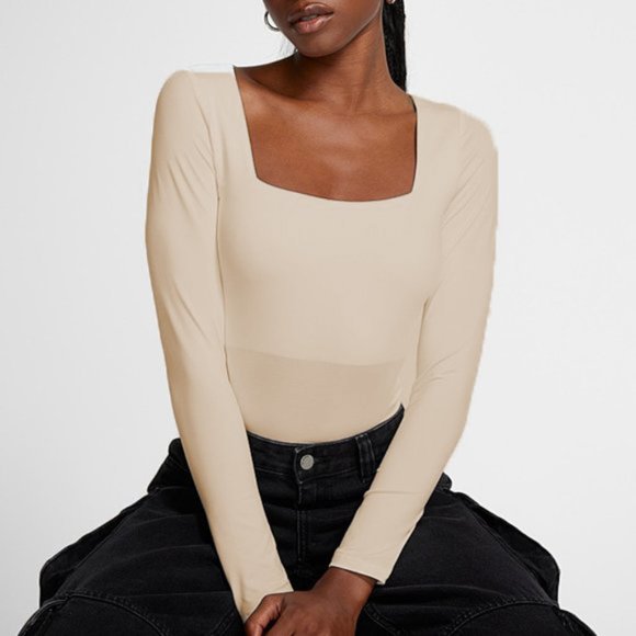 Fitted square neck long sleeve top NWT, in cream colour. - Picture 1 of 6